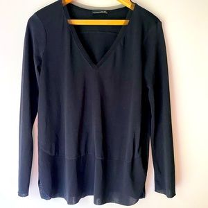 Size US M - ZARA Women’s V neck Black Lightweight Sheer Mesh Goth Relaxed Shirt